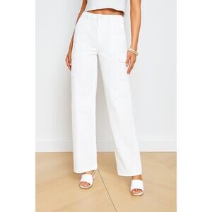 L'AGENCE Women's Brooklyn High Rise Utility Wide Leg Jeans White Blanc Size 29